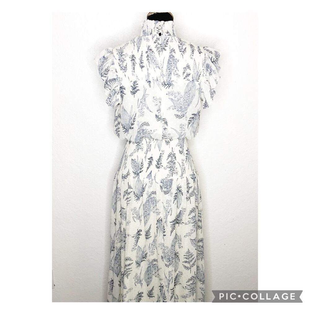 INA white blue floral ruffle smocked maxi dress size Medium - Picture 16 of 16